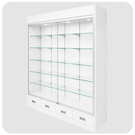 6 ft Wooden Trophy Case with Drawers
