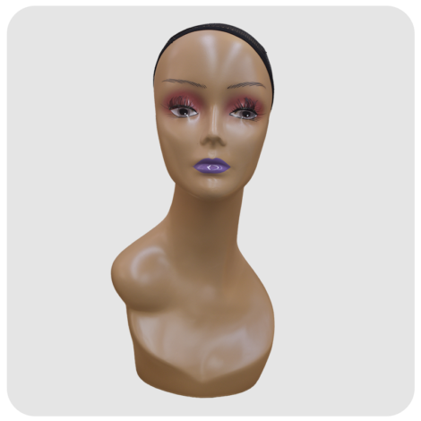 Ebony Makeup Mannequin with Grid Stocking on Head
